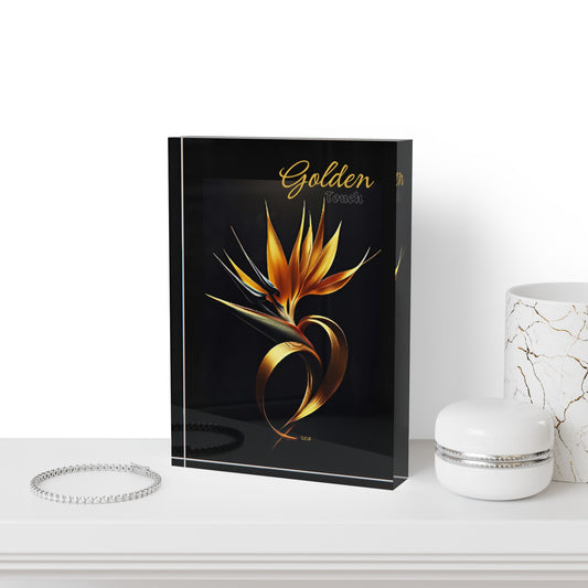 "Golden Touch" Collection -' Bird of Paradise' design #2 by vca - Acrylic Photo Block