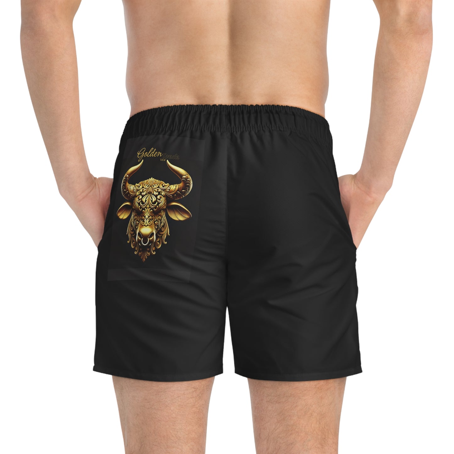 "Golden Touch" Collection - 'Taurus Head2 design by vca - Designer Men's Swim Trunks