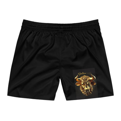 "Golden Touch" Collection - 'Taurus Head1' design by vca - Designer Men's Mid-Length Swim Shorts