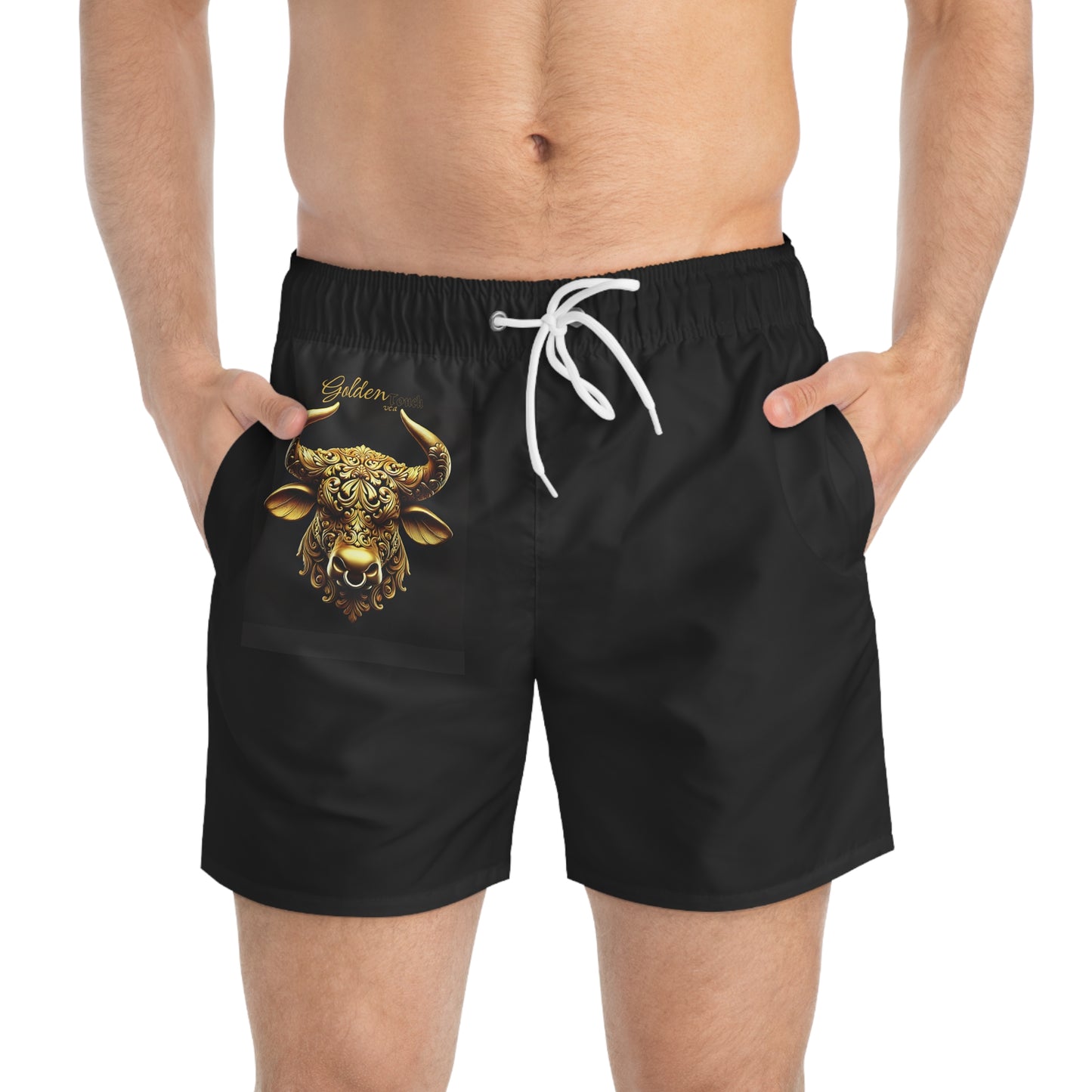 "Golden Touch" Collection - 'Taurus Head2 design by vca - Designer Men's Swim Trunks