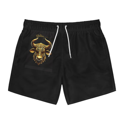 "Golden Touch" Collection - 'Taurus Head2 design by vca - Designer Men's Swim Trunks