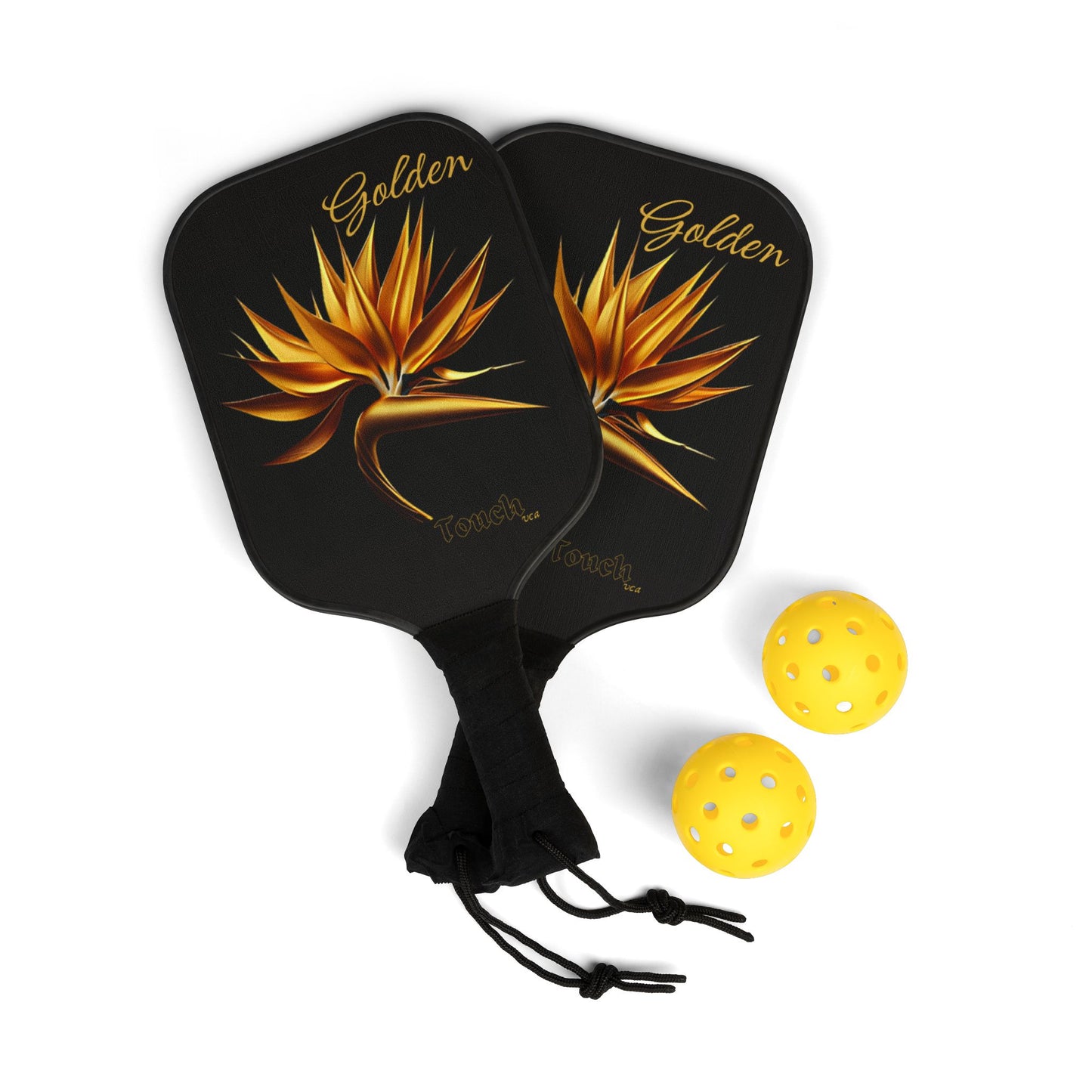 "Golden Touch" Collection - Bird of Paradise design #1 - Designer Pickleball Kit