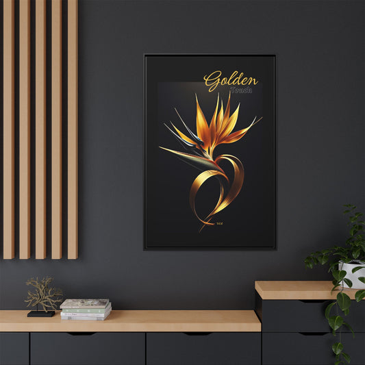 "Golden Touch" collection - 'Bird of Paradise' design #2 by vca - Designer Matte Canvas, Framed (Black)